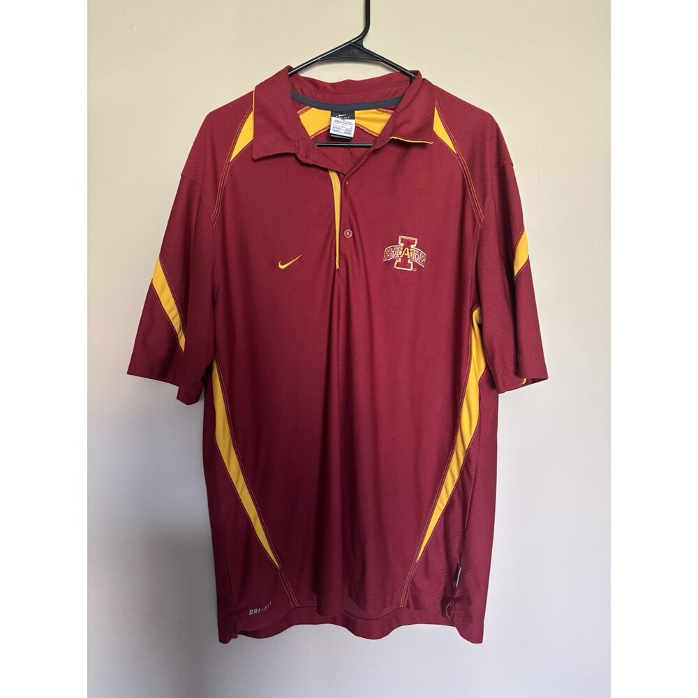Iowa State Cyclones Nike Dri-Fit Polo Mens L Red & Gold Short Sleeve